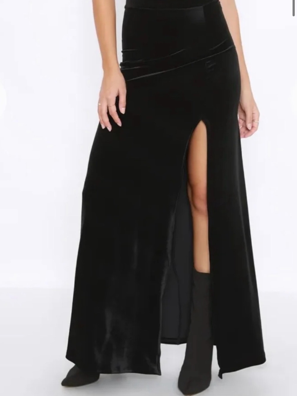 Blackmilk Black Velvet Maxi Skirt with High Thigh Slit